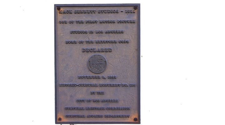 plaque dedicates Mack Sennett studio