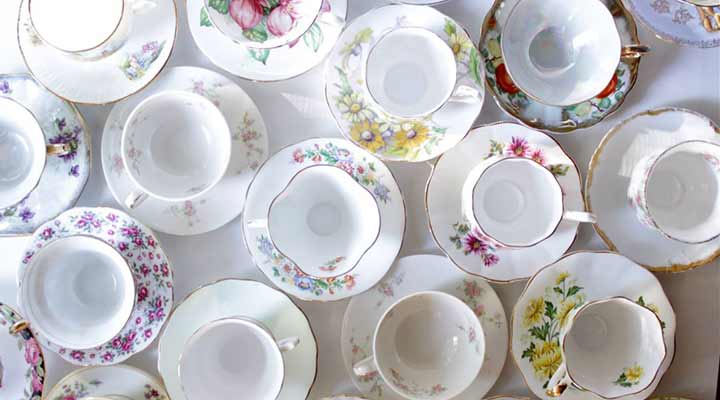 an array of floral tea cups china