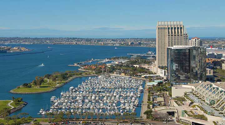 high rise view of the port of san diego