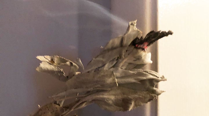 closeup of burning sage