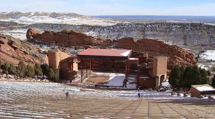 red rocks denver with a dusting of snow