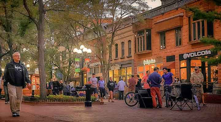 crowded evening in downtown boulder