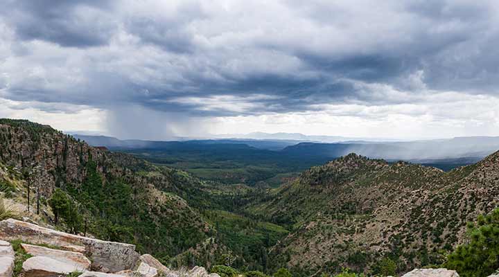 distant view of downpour from colorado mountains