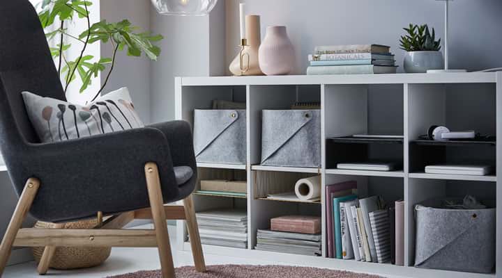 IKEA Kallax shelving unit in living room