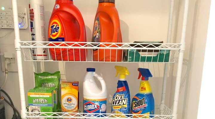 detergents and bleach in laundry room