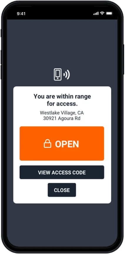 Public Storage app unlock unit screen
